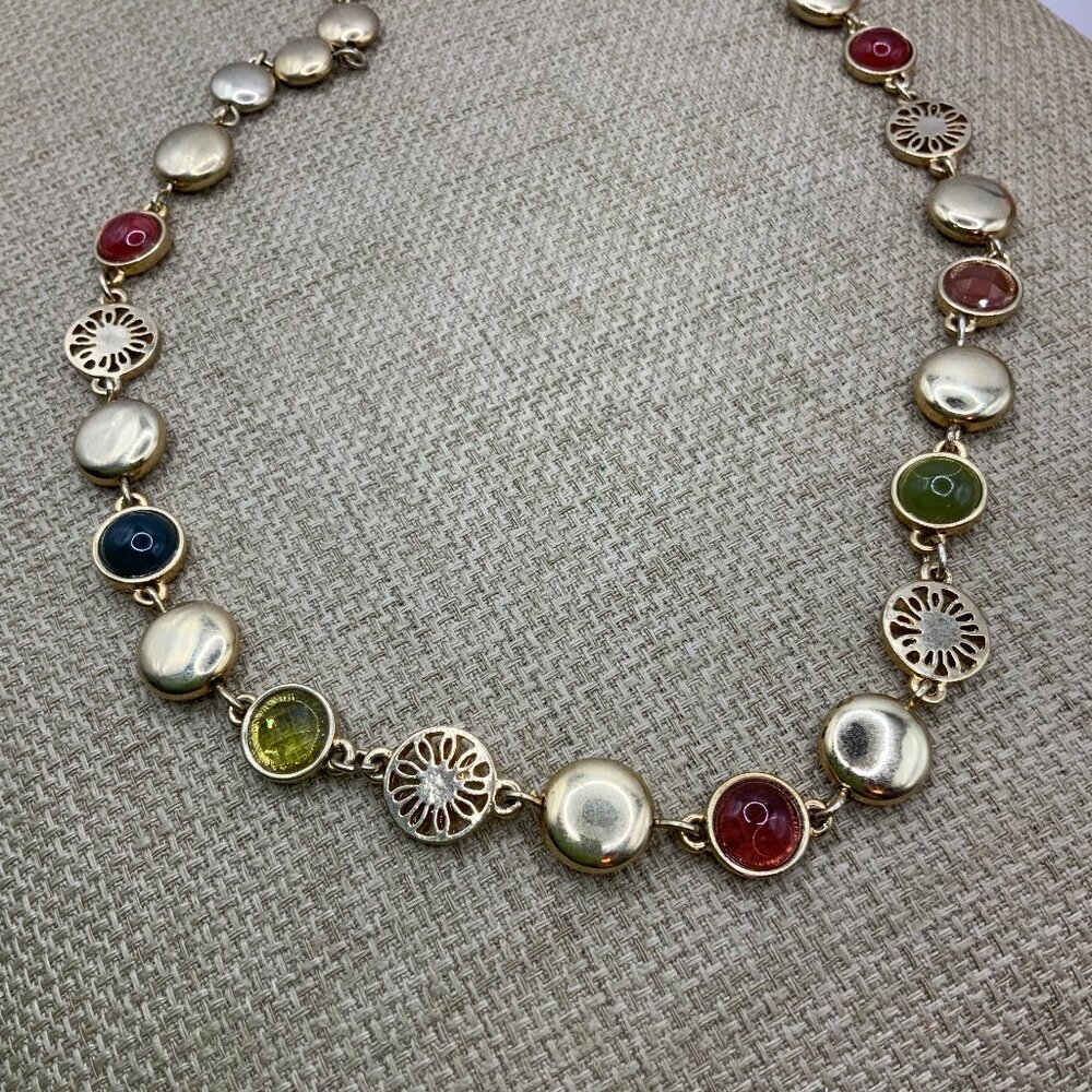 Liz Co Multi Colorful Lucite Circle Disc Gold Tone Necklace 28$